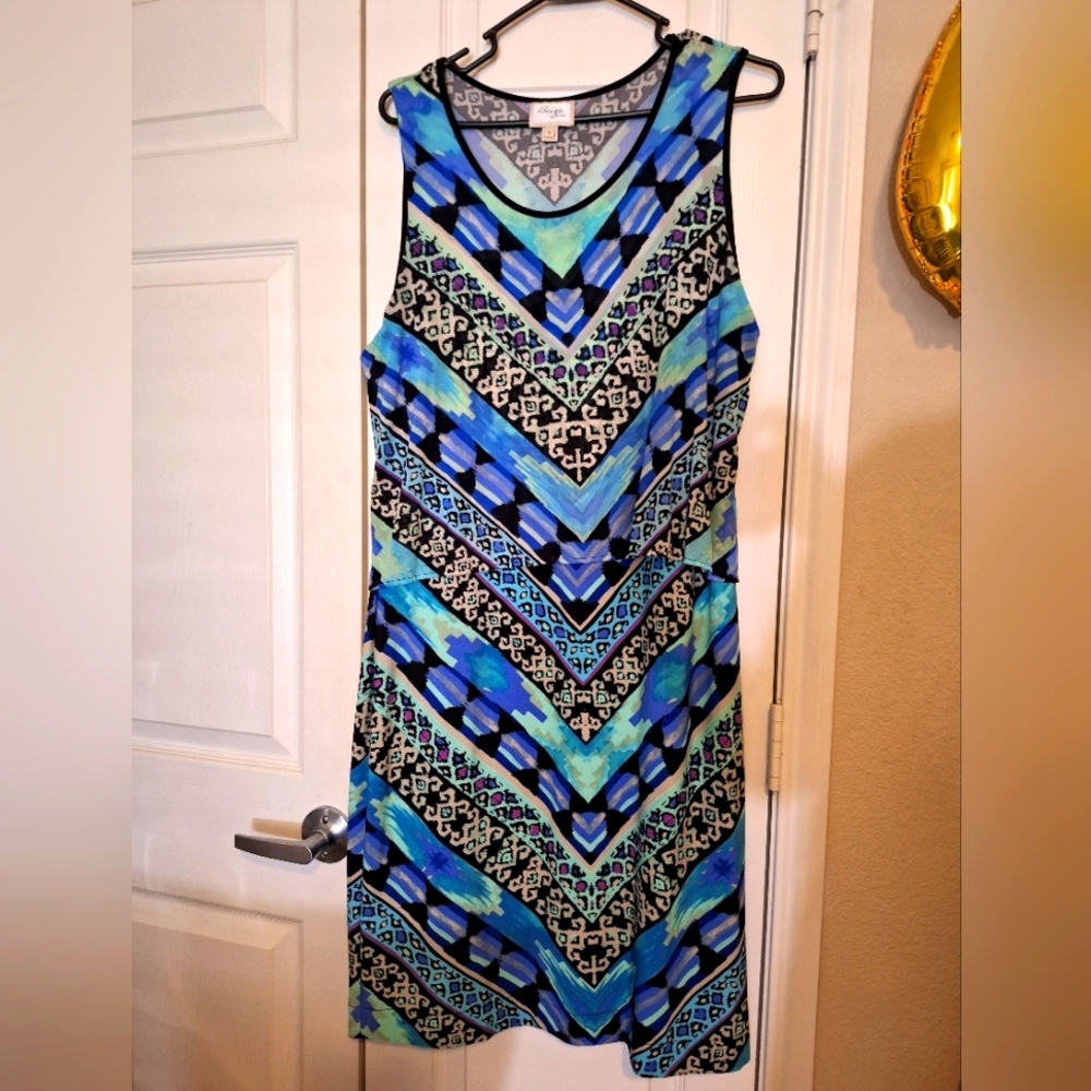 💕 3/$15 "Beige" Blue Dress Large like new